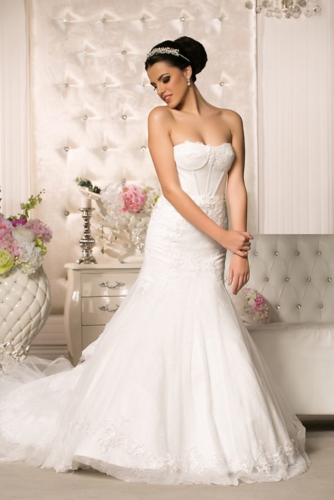 Attractive brunette in a wedding dress